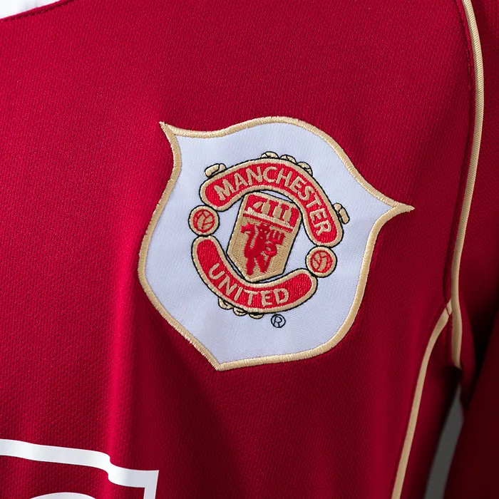 Camisa Manchester United I Man 2006/08 Retrô Manga Longa, foto 2